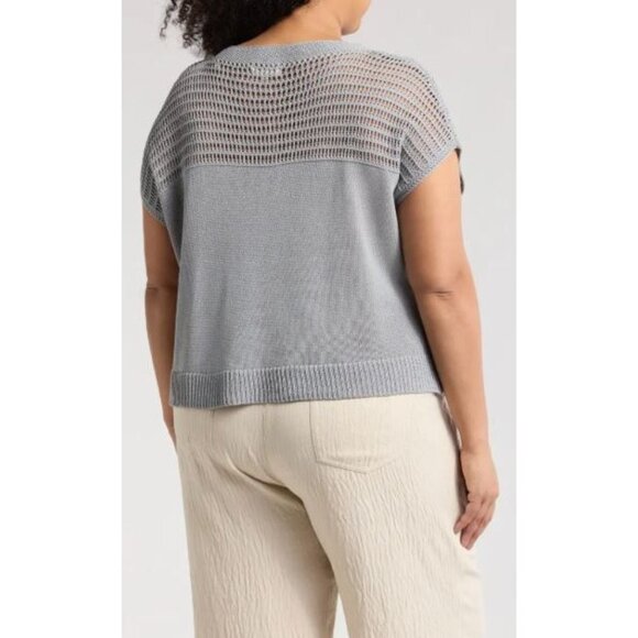Max Studio Womens Gray Knit Crew Neck Open Weave Dolman Sweater Plus Sz 2X New - Picture 2 of 10